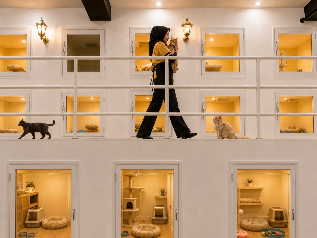 Catzonia cat hotel cattery corridor with private suites