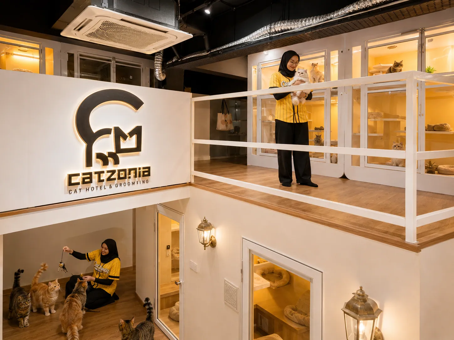 Catzonia cat hotel — multi-level cattery with private boarding suites