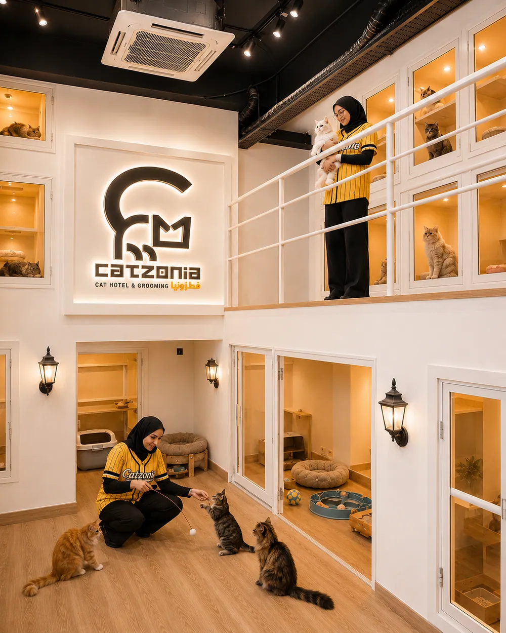 Catzonia two-level luxury cattery boarding suites