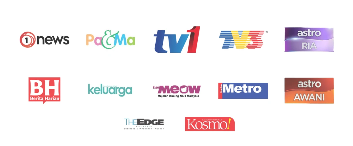 Catzonia featured on 1News, Pa&Ma, TV1, TV3, Astro RIA, Berita Harian, Keluarga, Hai Meow, Harian Metro, Astro AWANI, The Edge Malaysia and Kosmo!